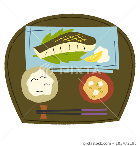 托盤上烤白魚套餐的手繪矢量圖 103472195