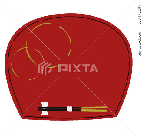 Hand-drawn vector illustration of a red lacquered tray with a golden round pattern and chopsticks Hand-drawn vector illustration of a red lacquered tray with a golden round pattern and chopsticks 103472197