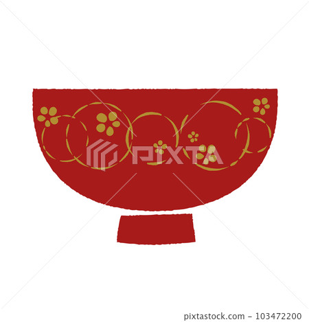 金梅花紋紅漆碗手繪矢量圖 103472200