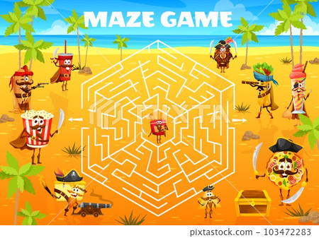 Labyrinth maze. Cartoon pirates fastfood... - Stock Illustration ...