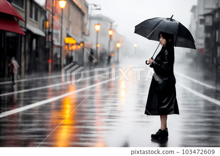 人工智能生成的圖像/人/女人在雨中行走 6 103472609