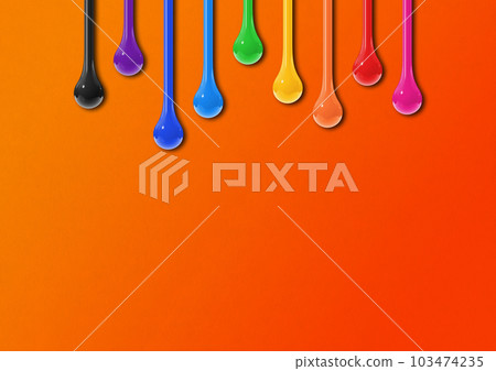 Colorful ink drops on orange background. Horizontal wallpaper Colorful ink drops on orange background. Horizontal wallpaper 103474235