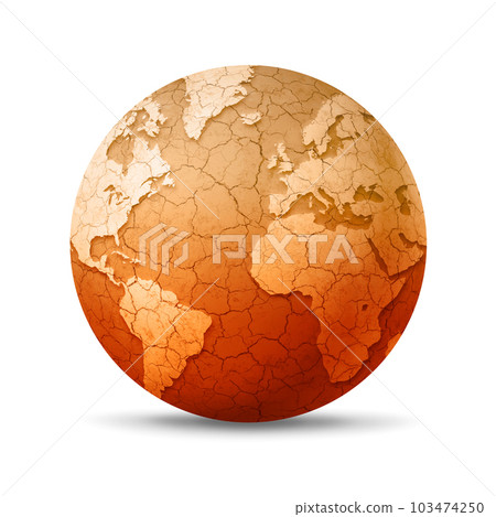 Dry and cracked world globe isolated on white background. Global warming symbol Dry and cracked world globe isolated on white background. Global warming symbol 103474250