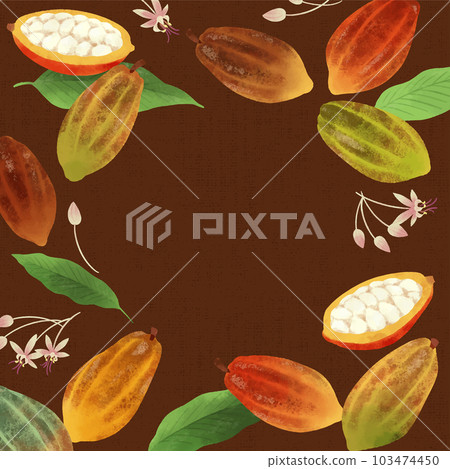 Various cocoa beans, flowers and leaves watercolor illustration / brown 103474450