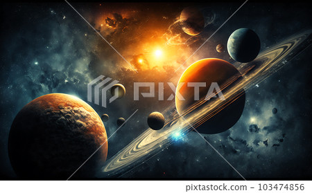 Cosmic landscape Saturn, Pluto, Mars around the sun. Debris in space Cosmic landscape Saturn, Pluto, Mars around the sun. Debris in space 103474856