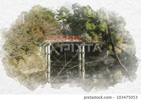 Watercolor style Okazaki Castle Shinkyo Bridge Okazaki City, Aichi Prefecture 103475053