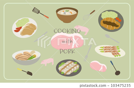 使用豬肉的烹飪插圖 使用豬肉的烹飪插圖 103475235