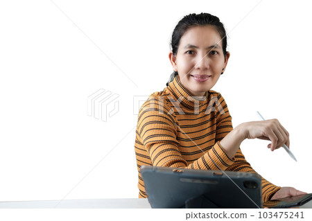 Smiling asian working woman on White Background. 103475241