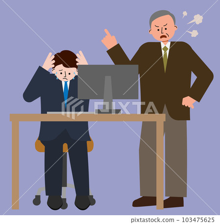 Illustration of a subordinate who is reprimanded by his boss and cornered (power harassment) 103475625