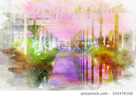 [愛知縣]對馬市天王川公園的紫藤花架 103476100