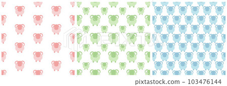 Set of Happy Eid Al Adha Mubarak Seamless Pattern of Muslims Celebration with Sacrificial Animals in Template Hand Drawn Cartoon Flat Illustration 103476144