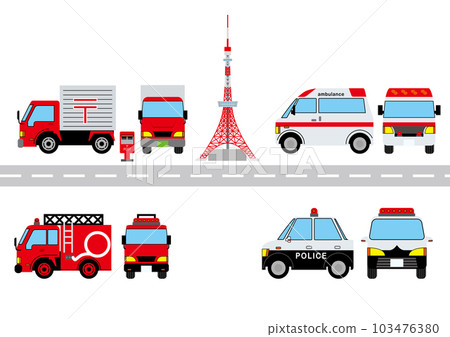 超變形汽車救護車、消防車、警車、郵遞車插畫集 超變形汽車救護車、消防車、警車、郵遞車插畫集 103476380