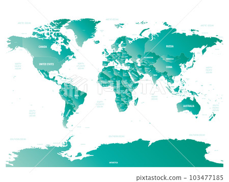 World - high detailed political map of World with country, ocean and sea names labeling. World - high detailed political map of World with country, ocean and sea names labeling. 103477185