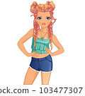 Braids and Buns Hairstyle Cute Cartoon Character Doll. Vector Illustration 103477307