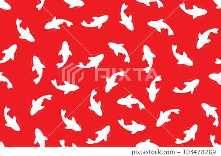 Illustration Pattern of white koi fish on red background. 103478289