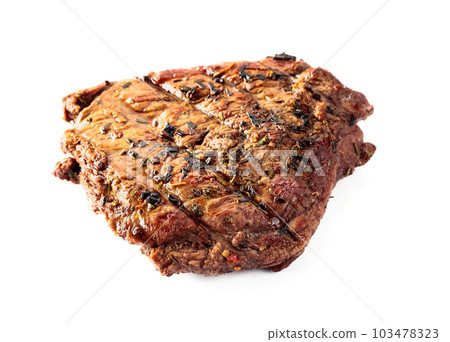 Grilled beef steak isolated on a white background. Grilled beef steak isolated on a white background. 103478323