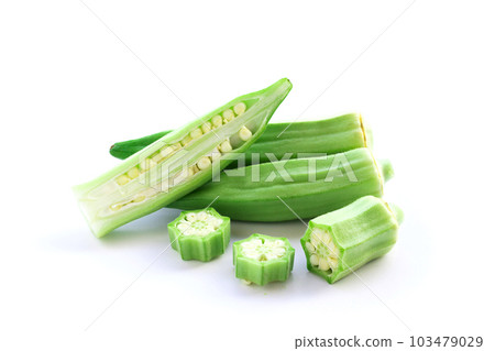 fresh okra on a white background 103479029