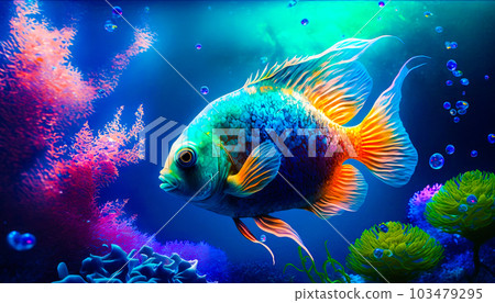 Fish that is swimming in some water. Fantasy. Generative AI 103479295