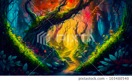 Painting of path through forest. Fantasy. Generative AI 103480540