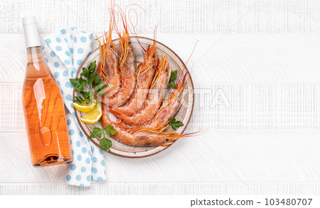 Seafood and Wine on a Table Seafood and Wine on a Table 103480707