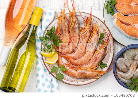 Seafood and Wine on a Table Seafood and Wine on a Table 103480708