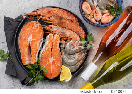 Seafood and Wine on a Table Seafood and Wine on a Table 103480711