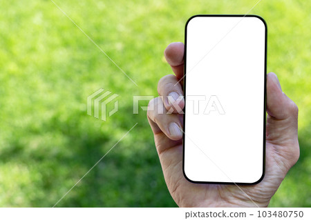 Blank screen smartphone in woman's hand 103480750