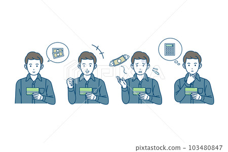 Illustration of a man looking at a passbook 103480847