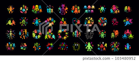 Playful Clay Icons - Colorful Vector Illustrations of Abstract Childlike Bacteria. Vector illustration. Playful Clay Icons - Colorful Vector Illustrations of Abstract Childlike Bacteria. Vector illustration. 103480952