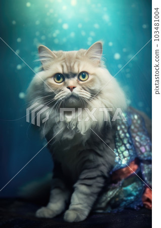 AI generated cat in a mermaid costume for Halloween party 103481004