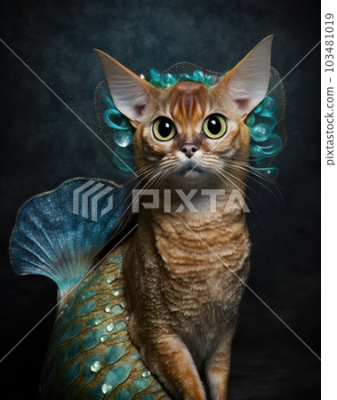 AI generated Abyssinian cat in a mermaid costume for Halloween party 103481019