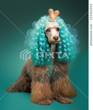 AI generated poodle in a mermaid costume for Halloween party 103481032