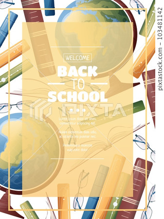 Flyer template with globe and books. School time, back to school, education. Flyer, poster, banner size a 4. 103481142