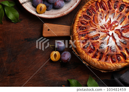Homemade plum pie. Fruit tart with seasonal fruits 103481459