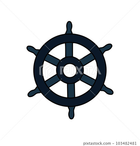 Nautical helm isolated on white. Ship and boat steering wheel sign. Boat wheel control icon. Rudder label. 103482481