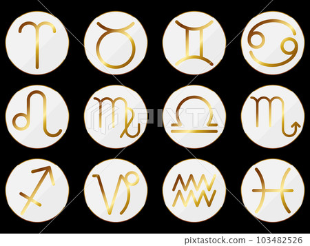 A set of 12 types of luxurious constellation circular icons white & gold 103482526