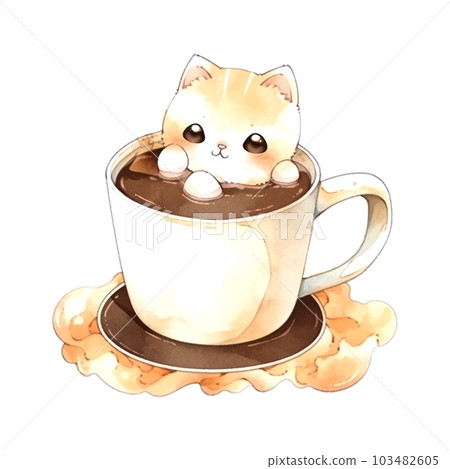Sketch cat in cup of coffee watercolor for print design. Template, background, banner, card, poster. Cartoon style character. Love concept. Sketch cat in cup of coffee watercolor for print design. Template, background, banner, card, poster. Cartoon style character. Love concept. 103482605