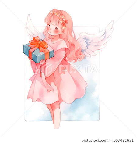 Christmas Angel with gift watercolor. Isolated vector illustration. Holiday background, poster vector illustration. Vector collection. Vector drawing. Christmas Angel with gift watercolor. Isolated vector illustration. Holiday background, poster vector illustration. Vector collection. Vector drawing. 103482651