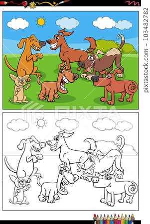 cartoon dogs and puppies characters group coloring page 103482782