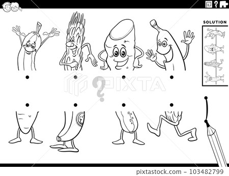 match halves game with cartoon fruit and vegetables coloring page 103482799