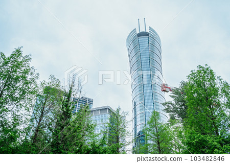Spectacular view of the Warsaw Spire skyscraper. May 27, 2022. Warsaw, Poland. Spectacular view of the Warsaw Spire skyscraper. May 27, 2022. Warsaw, Poland. 103482846