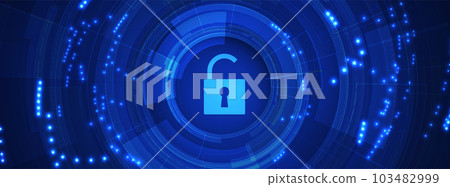 internet digital security technology concept for business background. Lock on circuit board 103482999