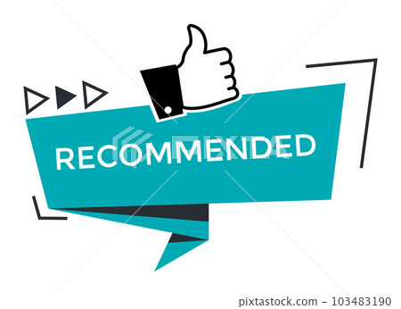 Recommend badge. Colorful tag design with thumb up, isolated on white background. Recommendation and approval of production, isolated label. Promotional bright banner, premium quality Recommend badge. Colorful tag design with thumb up, isolated on white background. Recommendation and approval of production, isolated label. Promotional bright banner, premium quality 103483190