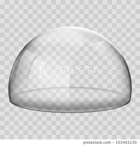 Glass dome. 3D Realistic spherical kitchen utensils, laboratory or exhibition case. Vector isolated glossy shape of showcase safety on transparent background Glass dome. 3D Realistic spherical kitchen utensils, laboratory or exhibition case. Vector isolated glossy shape of showcase safety on transparent background 103483230