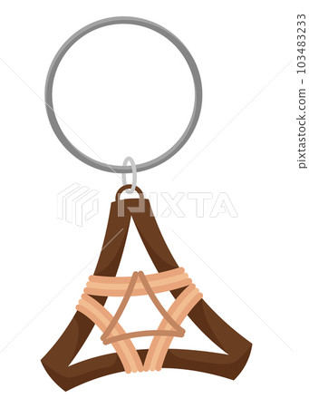 Keychain or keyholder icon. Cartoon color key ring, chain round holder or metal trinket. Modern keys pendant. Home rental or real estate concept. Vector illustration 103483233