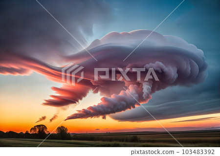 Beautiful landscape with tornado and clouds in...-插圖素材 [103483392 ...