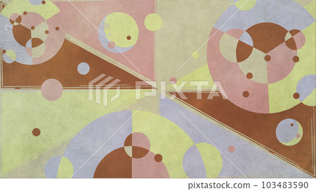 Paper texture background illustration with round objects like celestial bodies, the moon, and gears, pastel yellow 103483590