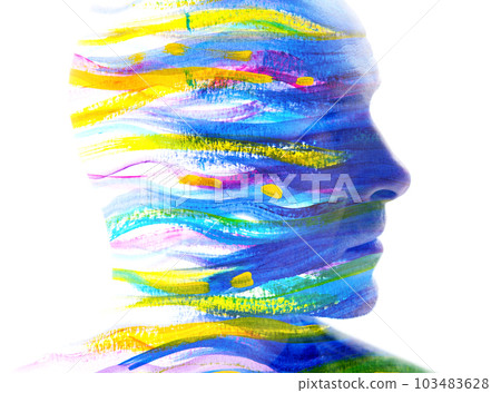Artistic paintography profile portrait of a man on white background 103483628