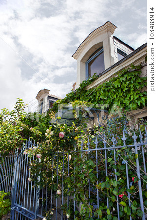 Gate and facade of a stylish French cottage Gate and facade of a stylish French cottage 103483914