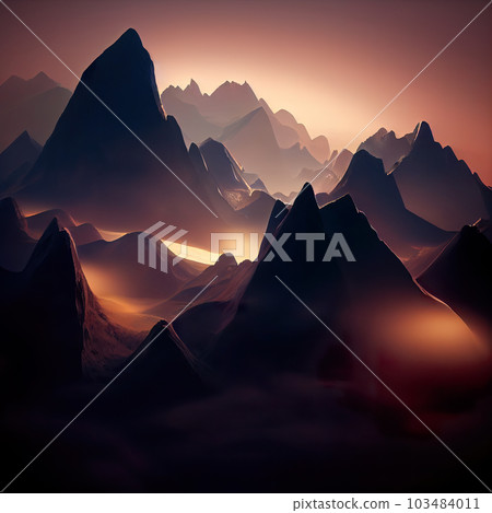 The rising sun shines behind the mountain range. The sun hides behind the mountains. AI-generated The rising sun shines behind the mountain range. The sun hides behind the mountains. AI-generated 103484011